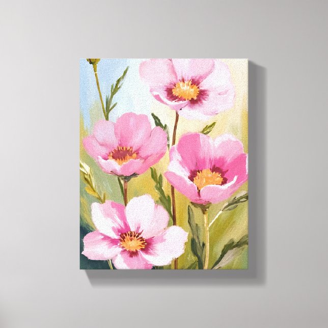 Pink Flowers | Floral Watercolor Painting Canvastryck (Framsida)