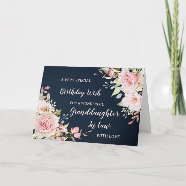 Pink Flowers Granddotter i Law Birthday Card Kort (Framsida)