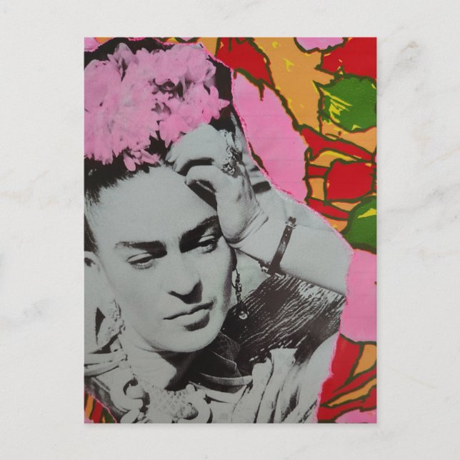 Pink Flowers in Her Hair Mixed Media Collage Vykort (Framsida)