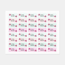 Pink Flowers Kids' Name Clothing School Labels Klistermärke