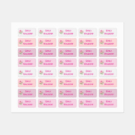 Pink Flowers Kids' Name Clothing School Labels Klistermärke