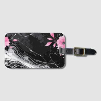 Pink Flowers Marble Bagagebricka