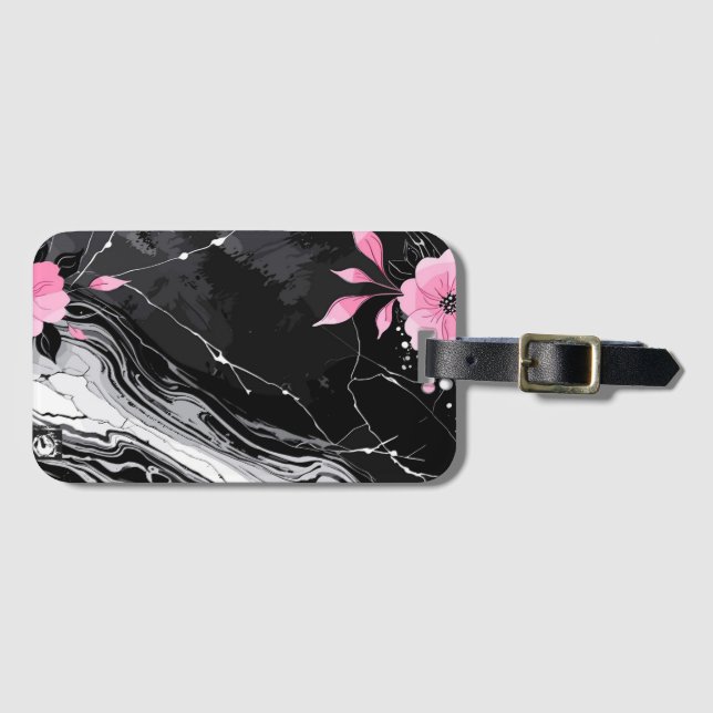 Pink Flowers Marble Bagagebricka (Framsida horisontal)