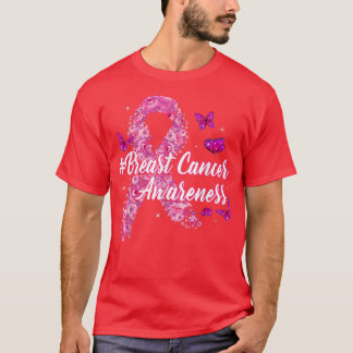 Pink Flowers Ribbon Breast Cancer Awareness T Shirt