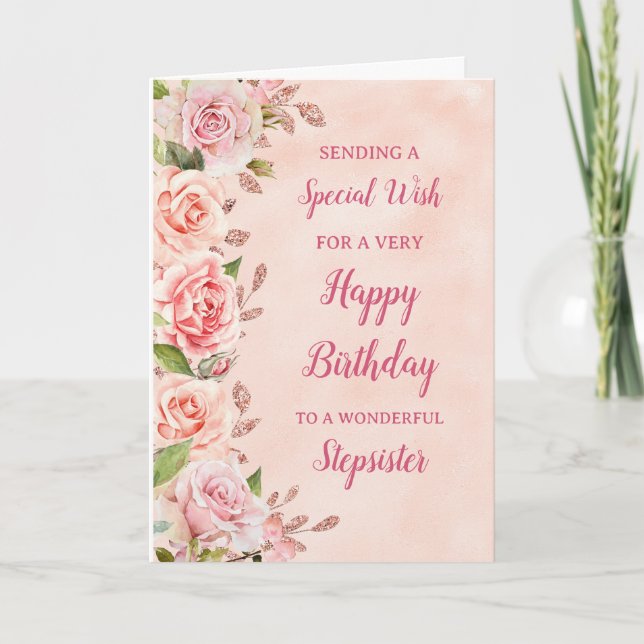 Pink Flowers Stepsyster Birthday Card Kort (Framsida)