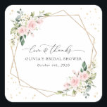 Pink Flowers, White Flowers, Boho, Bridal Shower Fyrkantigt Klistermärke<br><div class="desc">Add a personal touch to your bridal shower celebration with these stylish and memorable party items! Design features pink and white watercolor flowers,  greenery,  gold confetti and gold frame on white background.</div>