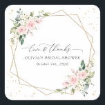 Pink Flowers, White Flowers, Boho, Bridal Shower Fyrkantigt Klistermärke<br><div class="desc">Add a personal touch to your bridal shower celebration with these stylish and memorable party items! Design features pink and white watercolor flowers,  greenery,  gold confetti and gold frame on white background.</div>