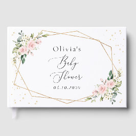 Pink Flowers, White Flowers, Greenery, Baby Shower Gästböcker