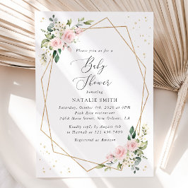 Pink Flowers, White Flowers, Greenery, Baby Shower Inbjudningar