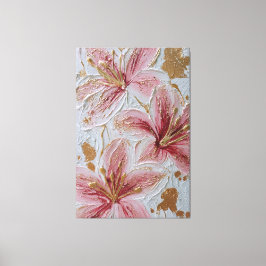 Pink Flowers with Gold Texture Abstract Wall Art Canvastryck