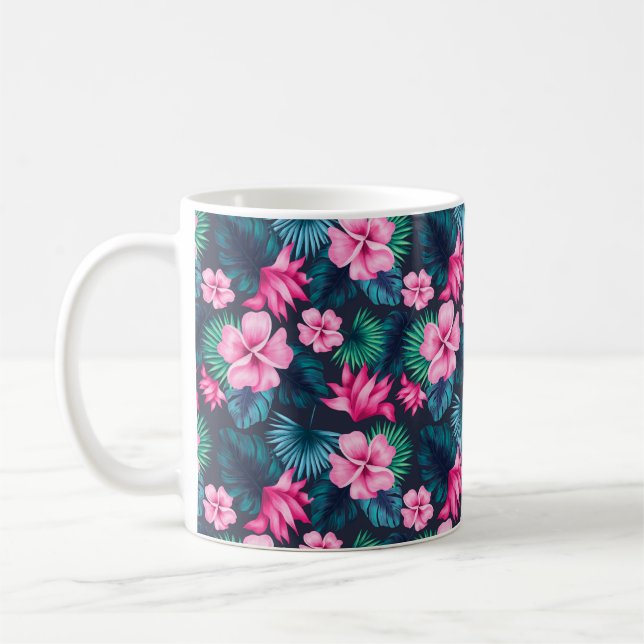 Pink Flowers with Green Leaves Partern-79066 Kaffemugg (Vänster)