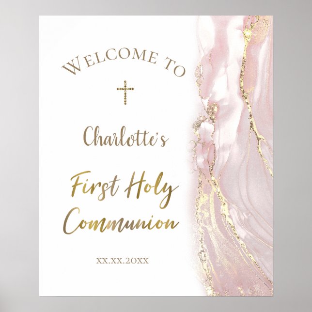 pink fluid marble | First Communion welcome sign Poster (Framsidan)