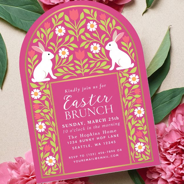 Pink Folk Art Easter Brunch Arch Invitation Inbjudningar (Skapare uppladdad)