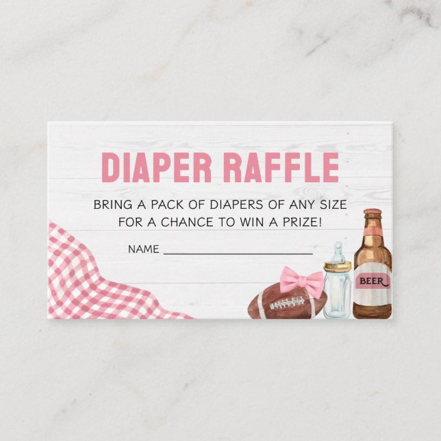 Pink Football Baby Shower Diaper Raffle Tilläggskort (Framsida)