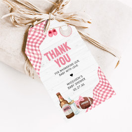Pink Football Baby Shower Favor Tags Presentetikett