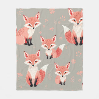 Pink Fox Baby Nursery Cute Woodland Animal Pattern Fleecefilt