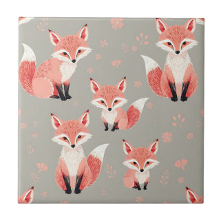 Pink Fox Baby Nursery Cute Woodland Animal Pattern Kakelplatta