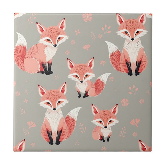 Pink Fox Baby Nursery Cute Woodland Animal Pattern Kakelplatta (Framsidan)