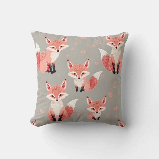 Pink Fox Baby Nursery Cute Woodland Animal Pattern Kudde (Framsida)