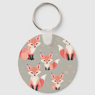 Pink Fox Baby Nursery Cute Woodland Animal Pattern Nyckelring