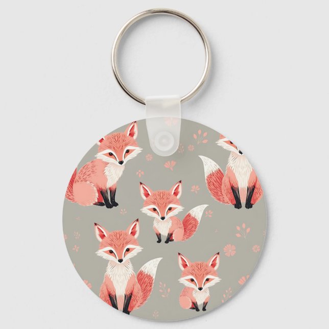 Pink Fox Baby Nursery Cute Woodland Animal Pattern Nyckelring (Framsida)