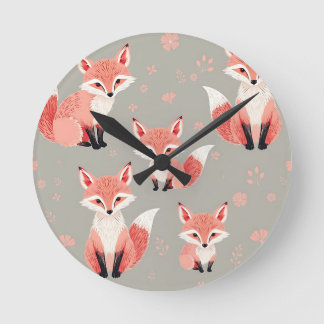 Pink Fox Baby Nursery Cute Woodland Animal Pattern Rund Klocka