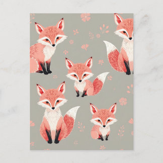 Pink Fox Baby Nursery Cute Woodland Animal Pattern Vykort