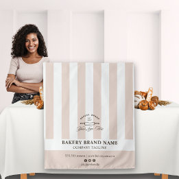 Pink French Stripes Bakery Logo Table Runner 