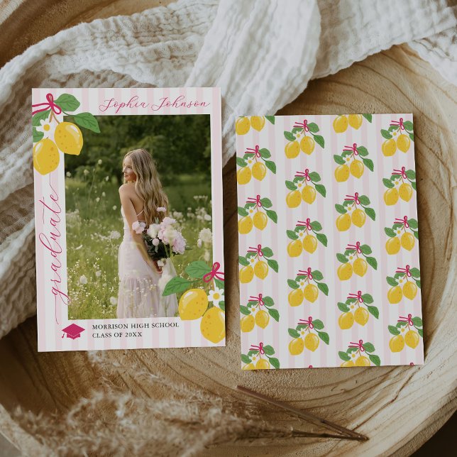 Pink Freshly Lemon Citrus Graduation Announcement Inbjudningar (Skapare uppladdad)