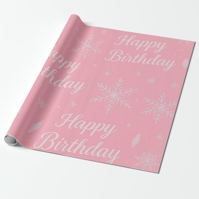 Pink Frozen snowflake Birthday Wrapping Paper Presentpapper (Utrullad)