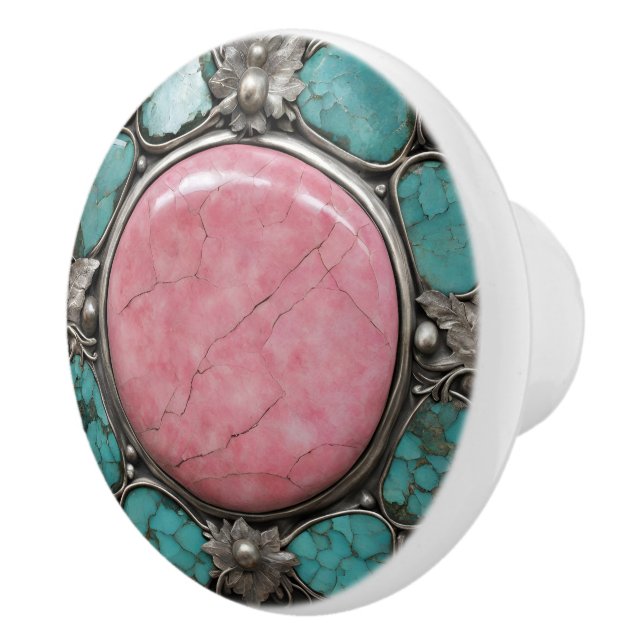 Pink Galaxy Stoneburst with Silver and Aqua  Knopp (Höger)