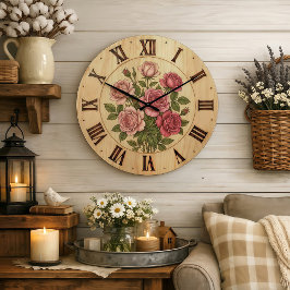 Pink Garden Flowers Wall Clock Stor Klocka