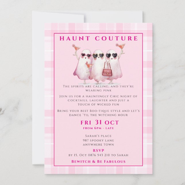Pink Ghost Halloween-fest Invitation Inbjudningar (Framsida)