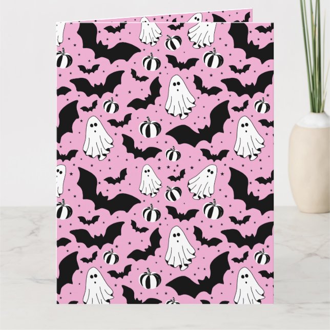 Pink ghosts, bats and pumpkins kort (Framsida)