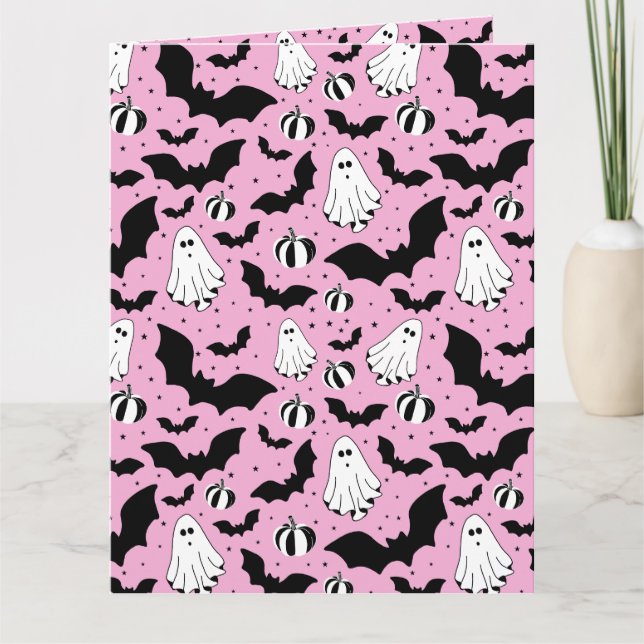 Pink ghosts, bats and pumpkins kort (Framsida)