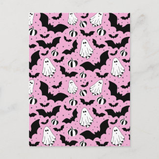Pink ghosts, bats and pumpkins vykort