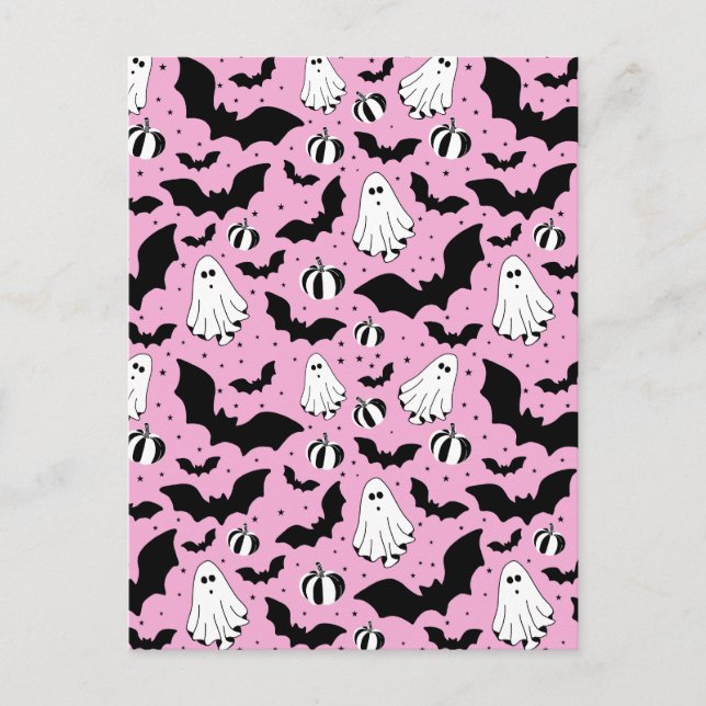 Pink ghosts, bats and pumpkins vykort (Framsida)
