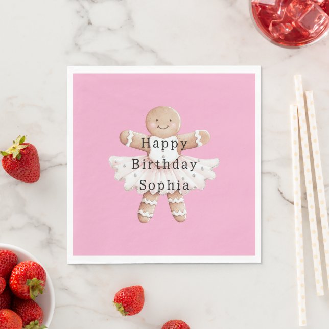 Pink Gingerbread Girl Ballerina Ballet Birthday Pappersservett (Insitu)