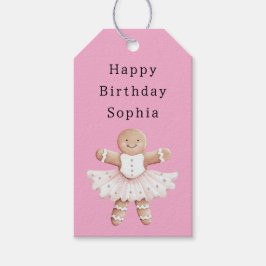 Pink Gingerbread Girl Ballerina Ballet Birthday Presentetikett