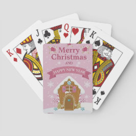 Pink Gingerbread House Merry Christmas Card Casinokort