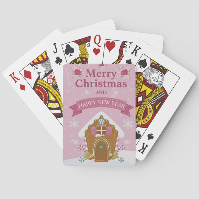 Pink Gingerbread House Merry Christmas Card Casinokort (Baksidan)