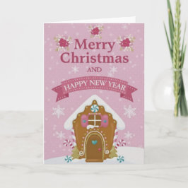Pink Gingerbread House Merry Christmas Card Kort