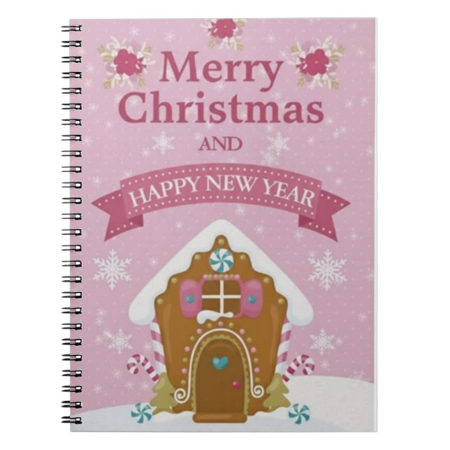Pink Gingerbread House Merry Christmas Notebook Anteckningsbok (Framsidan)