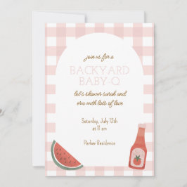 Pink Gingham Baby-Q Baby Shower Invitation Inbjudningar
