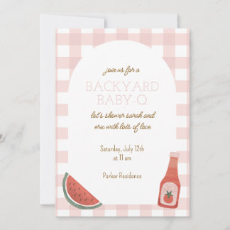 Pink Gingham Baby-Q Baby Shower Invitation Inbjudningar
