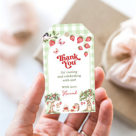 Pink Gingham Berry First Strawberry 1st Birthday Presentetikett