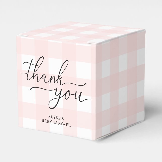 Pink Gingham Birthday Thank You Favor Box Presentaskar (Framsidan Sidan)