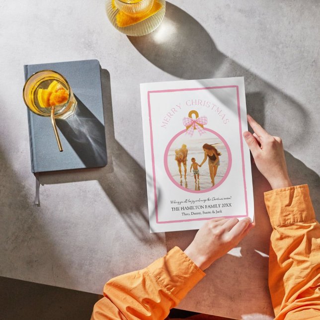 Pink Gingham Bow Coquette julfotkort Julkort (Skapare uppladdad)