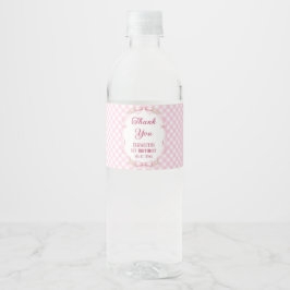 Pink Gingham Bow First Birthday Water Bottle Label Vattenflaskor Etikett