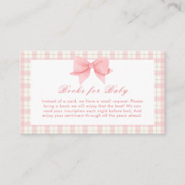 Pink Gingham Bow Plaid Books For Baby Shower  Tilläggskort